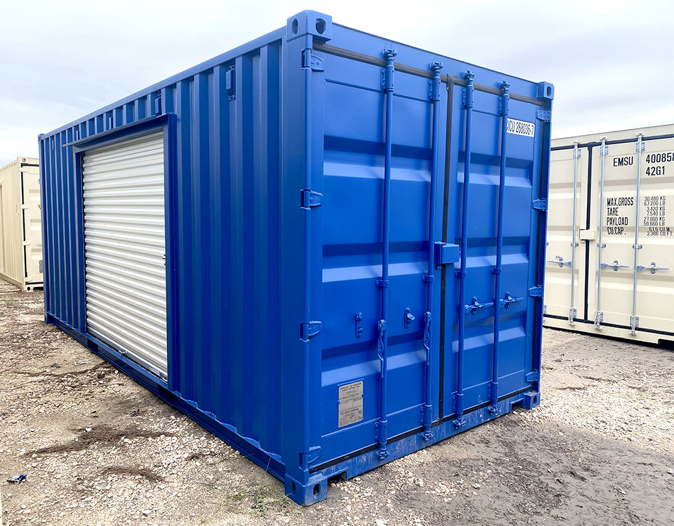 Blue shipping Container Rolling doors