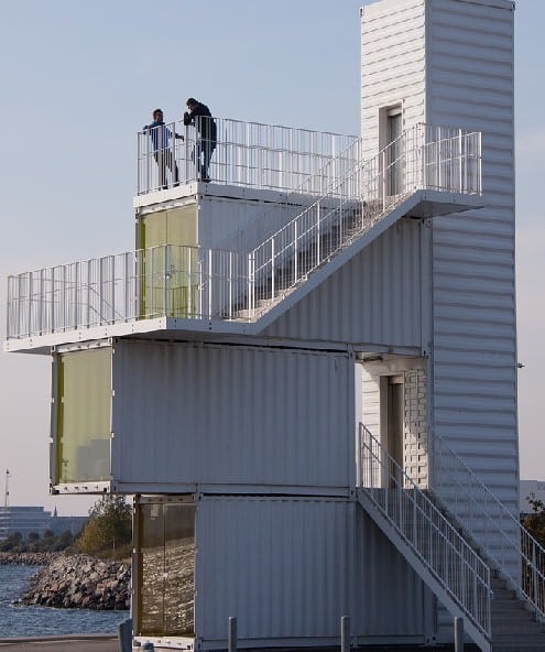 A Three-Story Residential Building Made from Used Shipping Containers